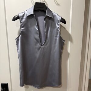 Polyester charmeuse slate blue/gray sleeveless blouse size Small